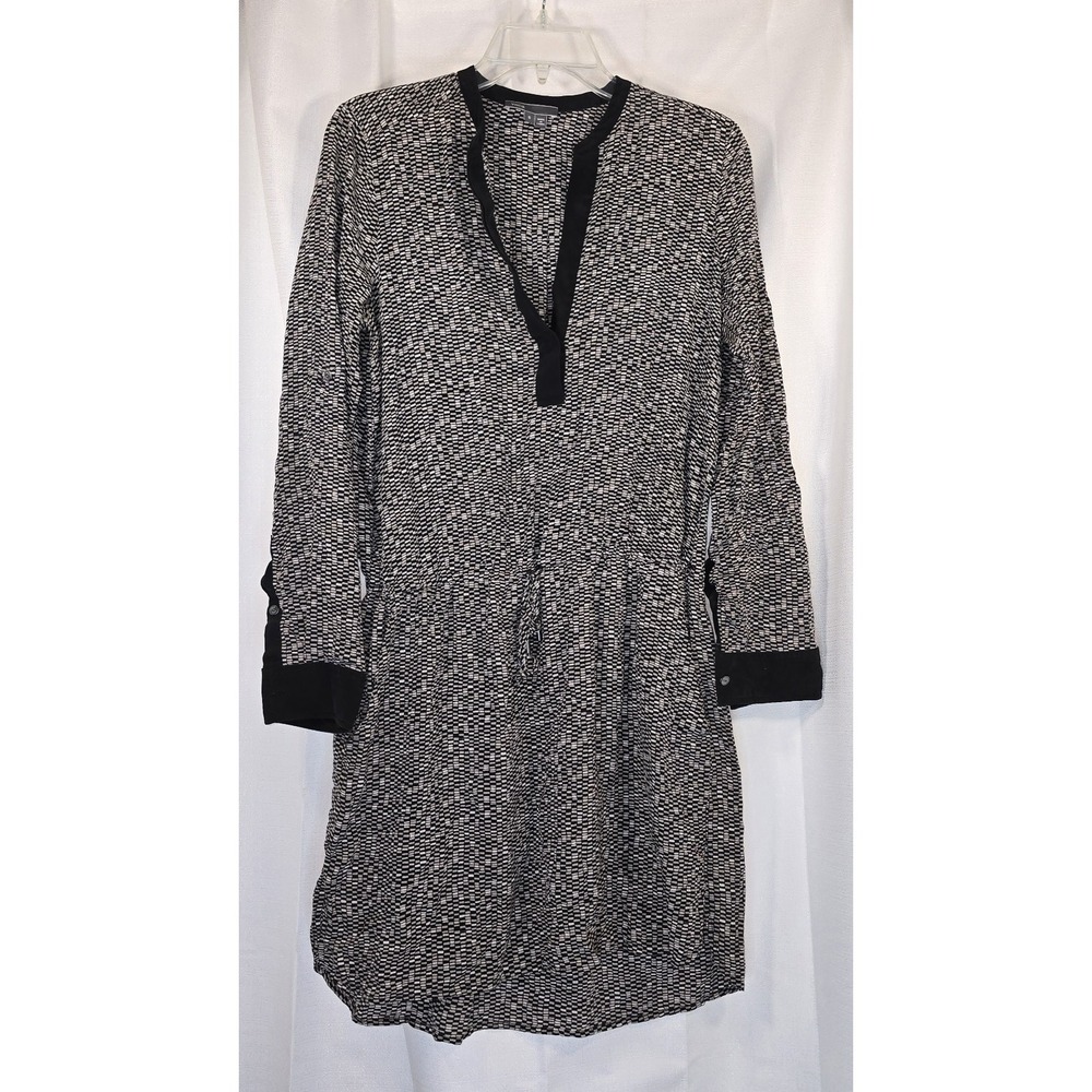 Vince Silk Long Sleeve Dress, Size Small, Geometric Print, Tie Waist, Pockets